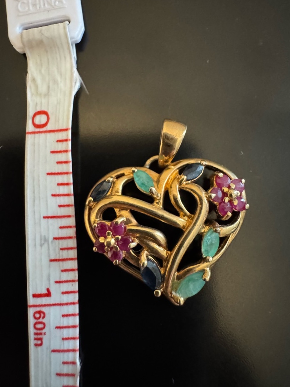 Gold Vermeil Sterling Heart Pendant Ruby Sapphire Emerald Gemstones Ross Simons - Picture 4 of 6